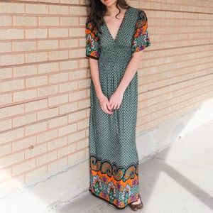 Bohemian Green and Orange Maxi Dress size small